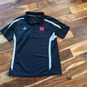 Adidas Nebraska Husker Black Polo with Red Logo and White Stripes Women's medium